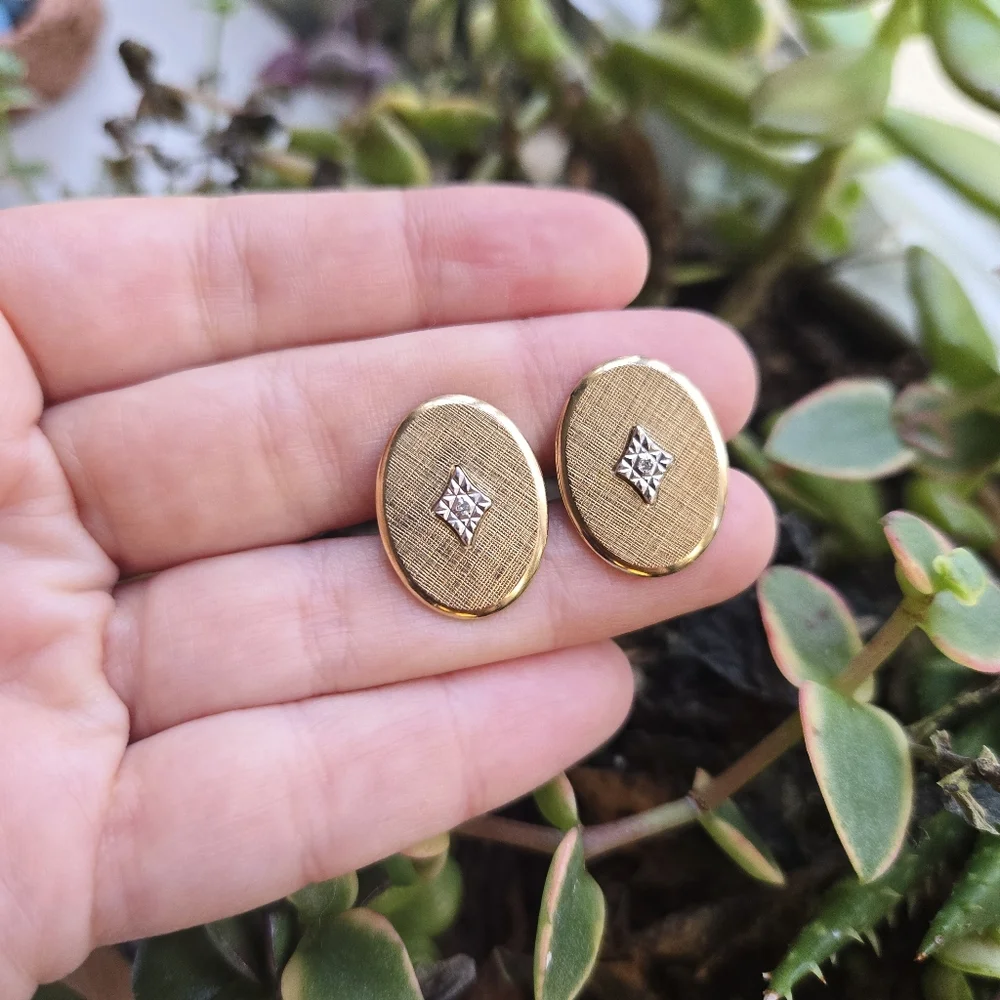 Vintage 12K GF Artisan Art Nouveay Style Gypsy Rhinestone Cuff Links